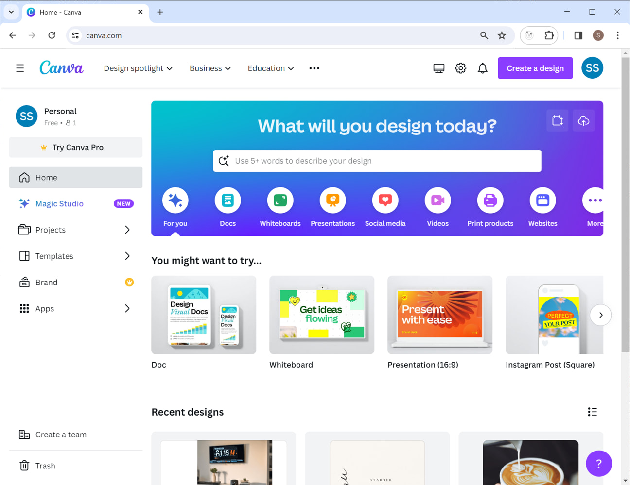 canva home page