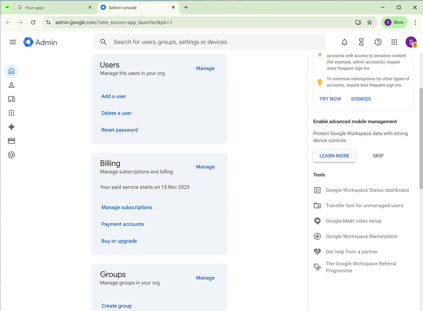 chrome os admin home