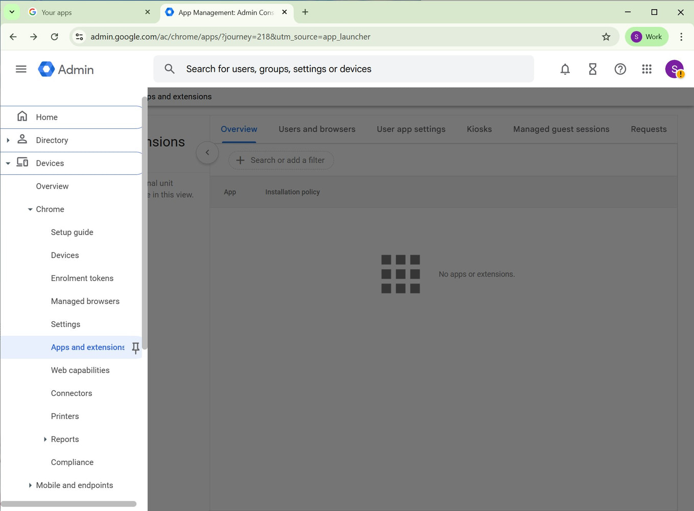 chrome os admin select