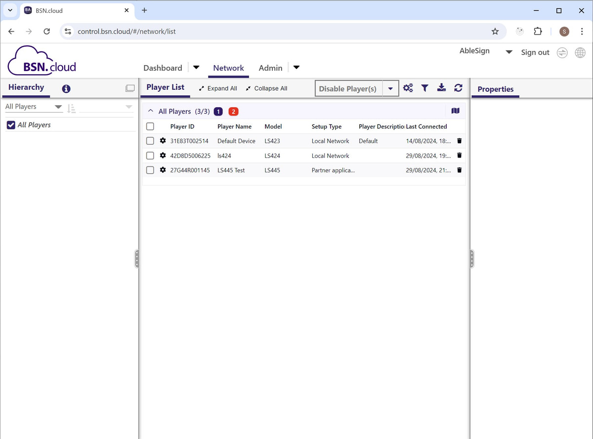 brightsign network page