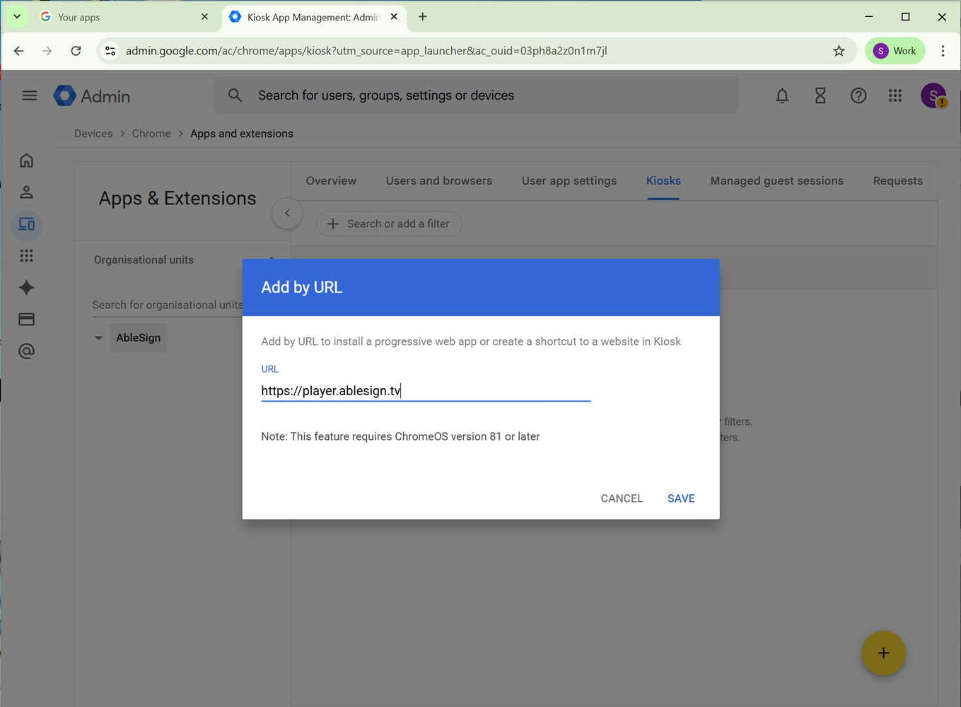 add url digital signage chromeos