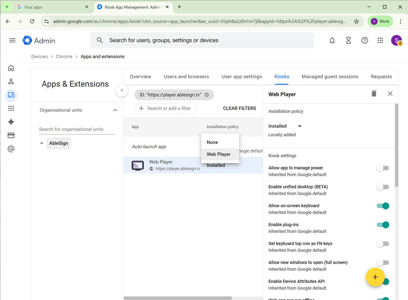 auto launch digital signage chrome os