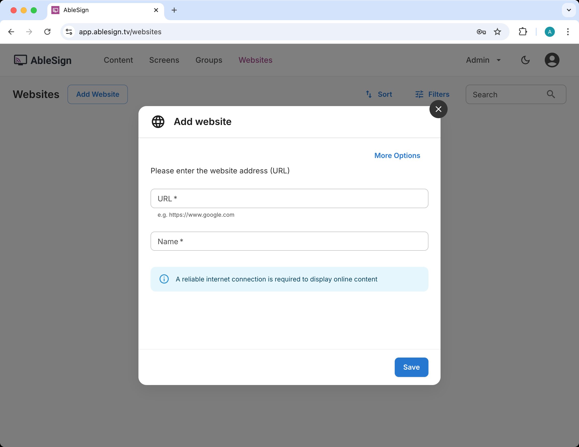 add a website to digital signage