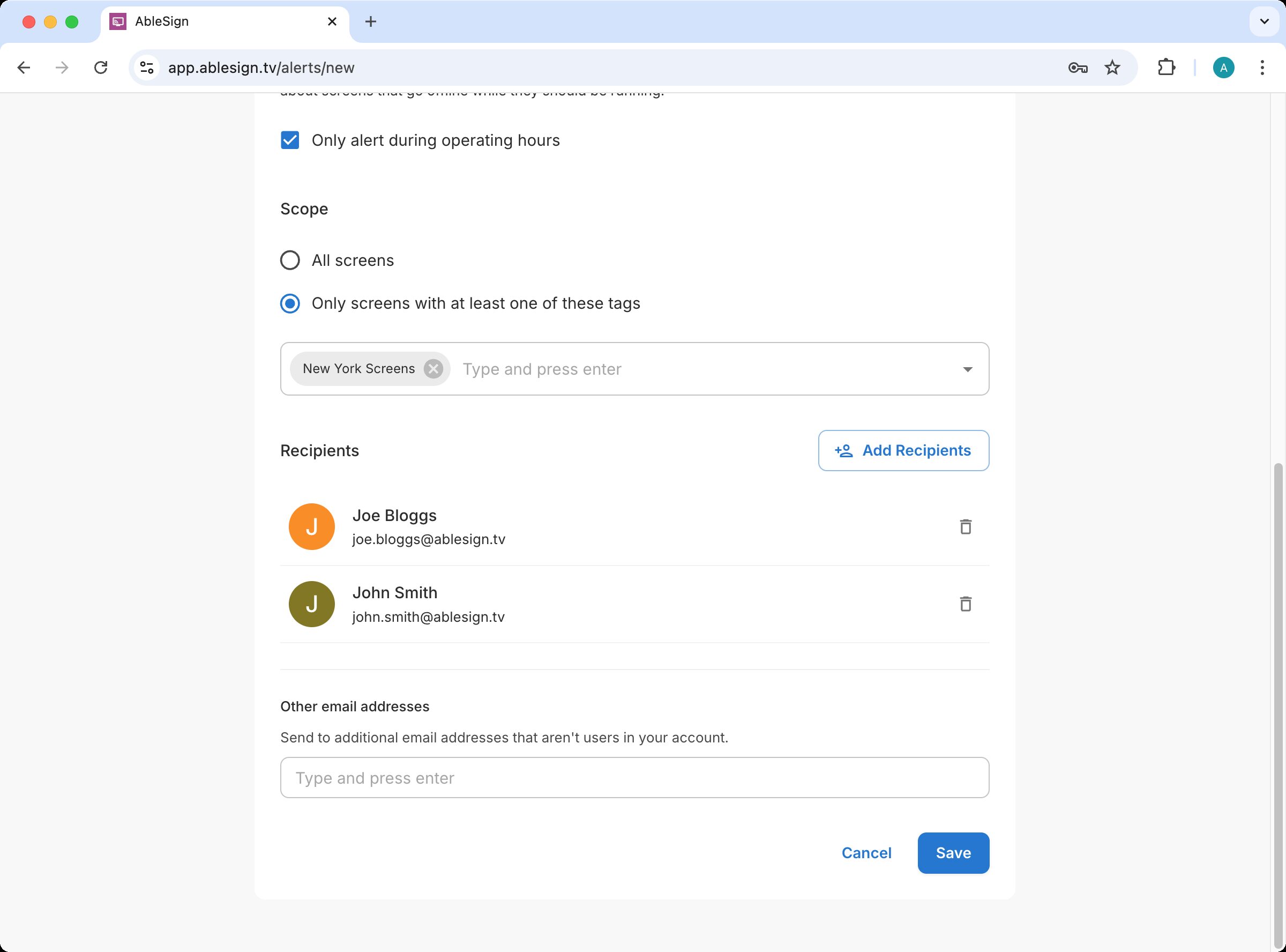 Completed alert rule with the Save button ready to be clicked