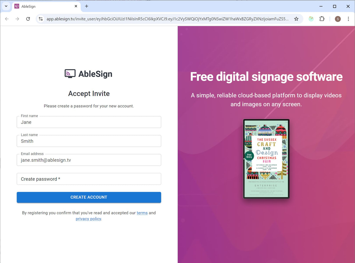digital signage accept invite