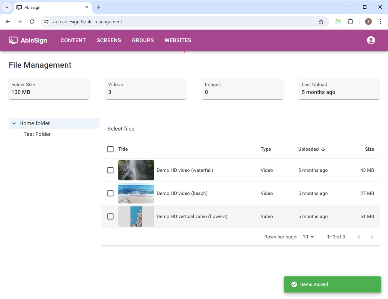 digital signage bulk actions files moved