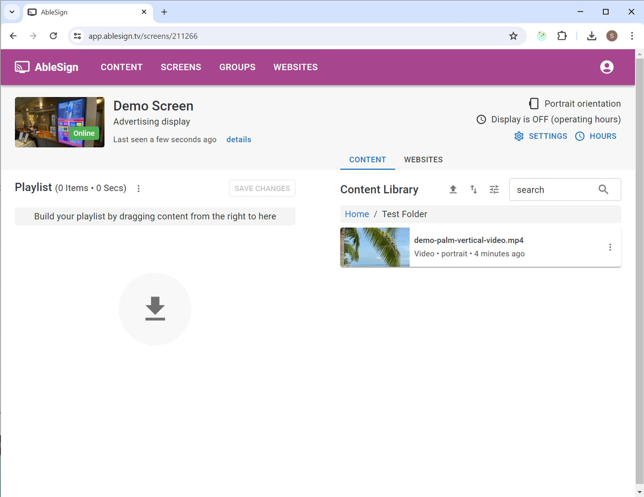 digital signage demo screen inside test folder