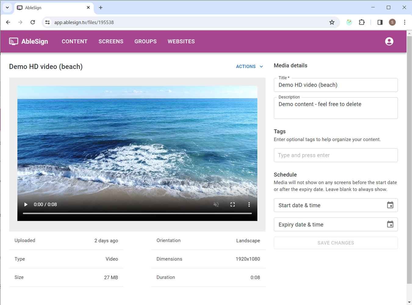 demo video for digital signage