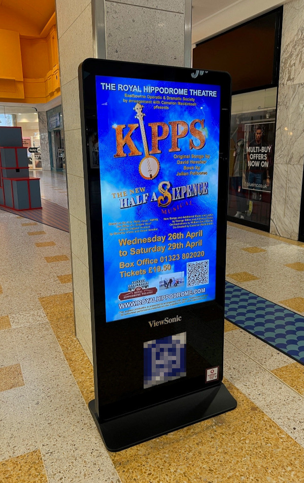 Digital signage kiosk in use