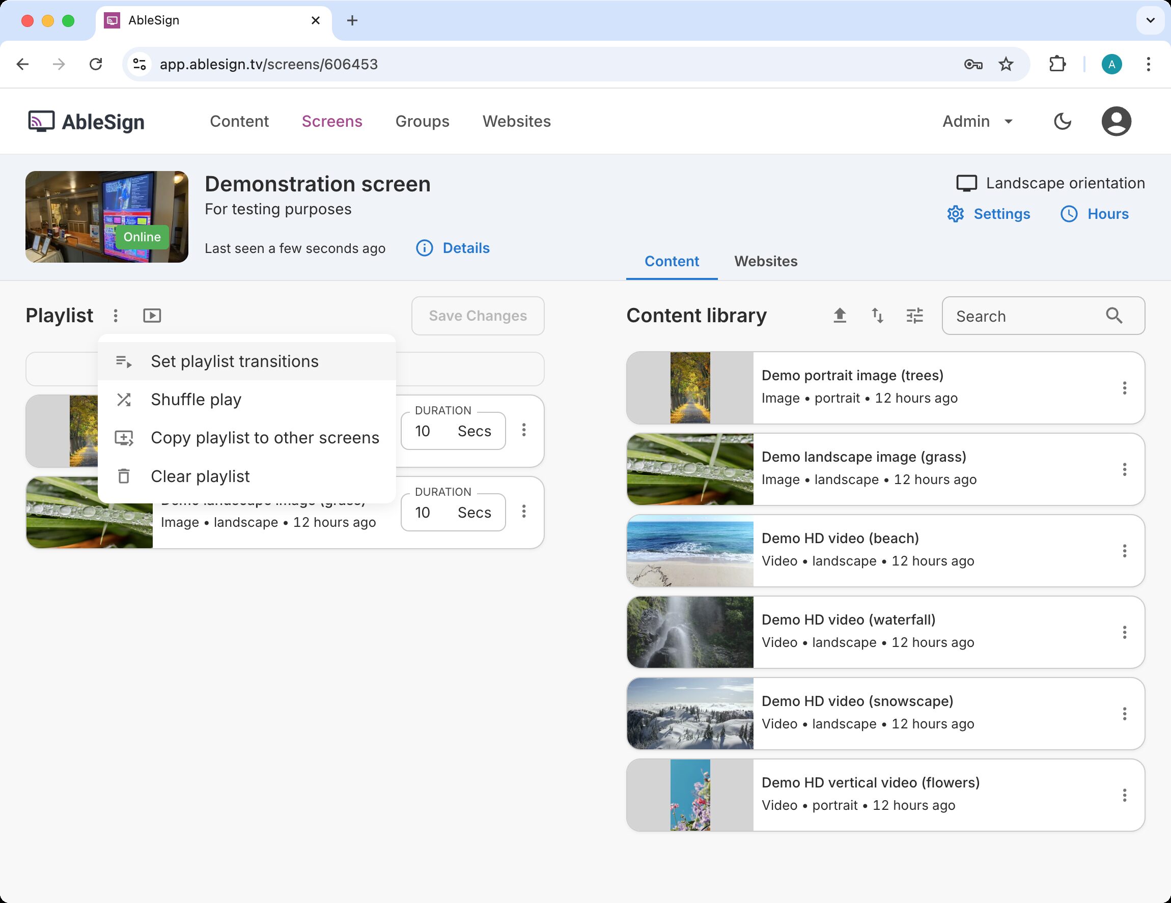 digital signage transitions