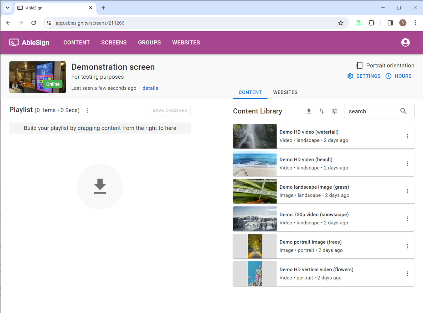 example signage screen