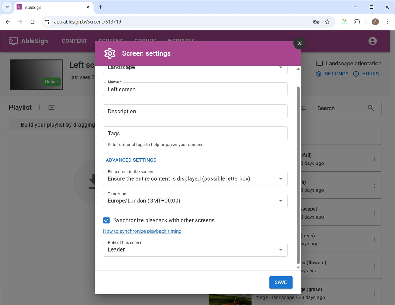 left screen sync leader settings