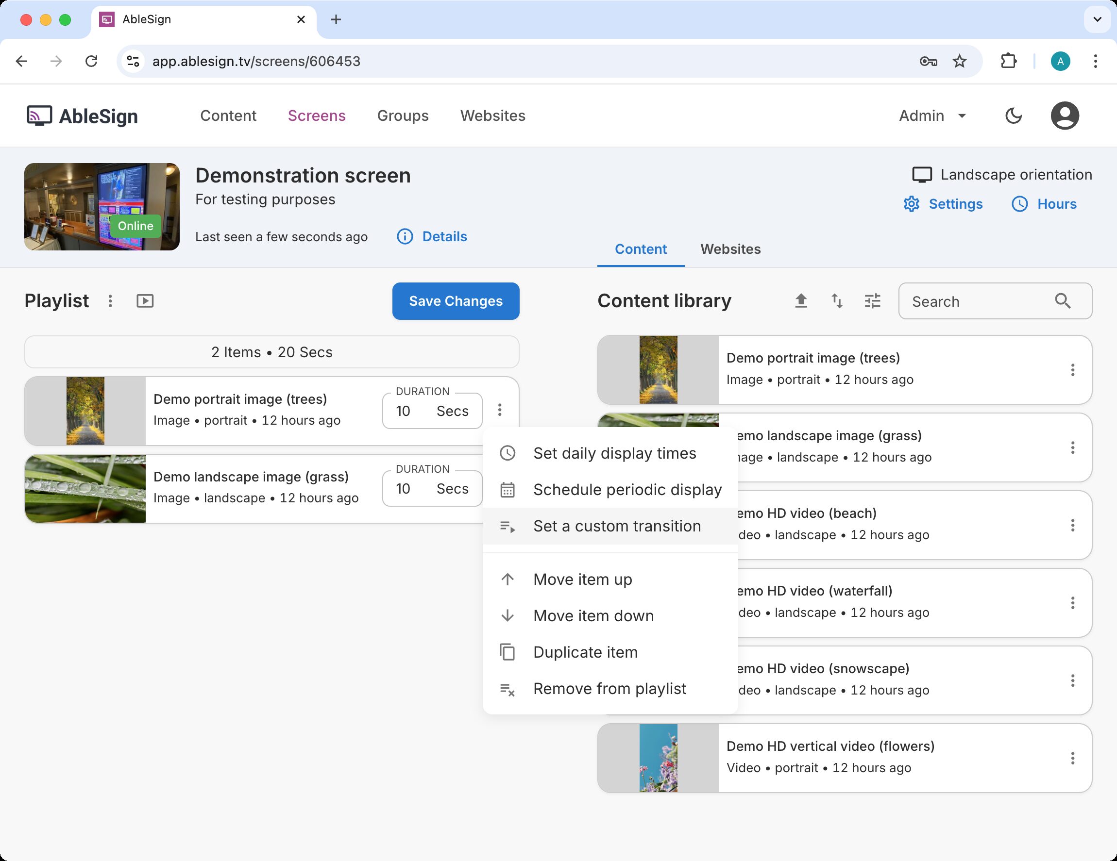 override playlist transition