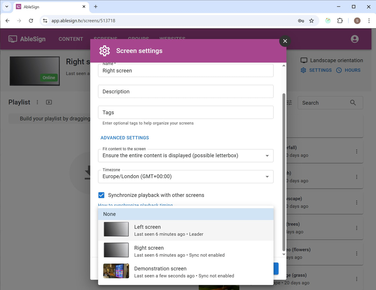 right screen select sync leader