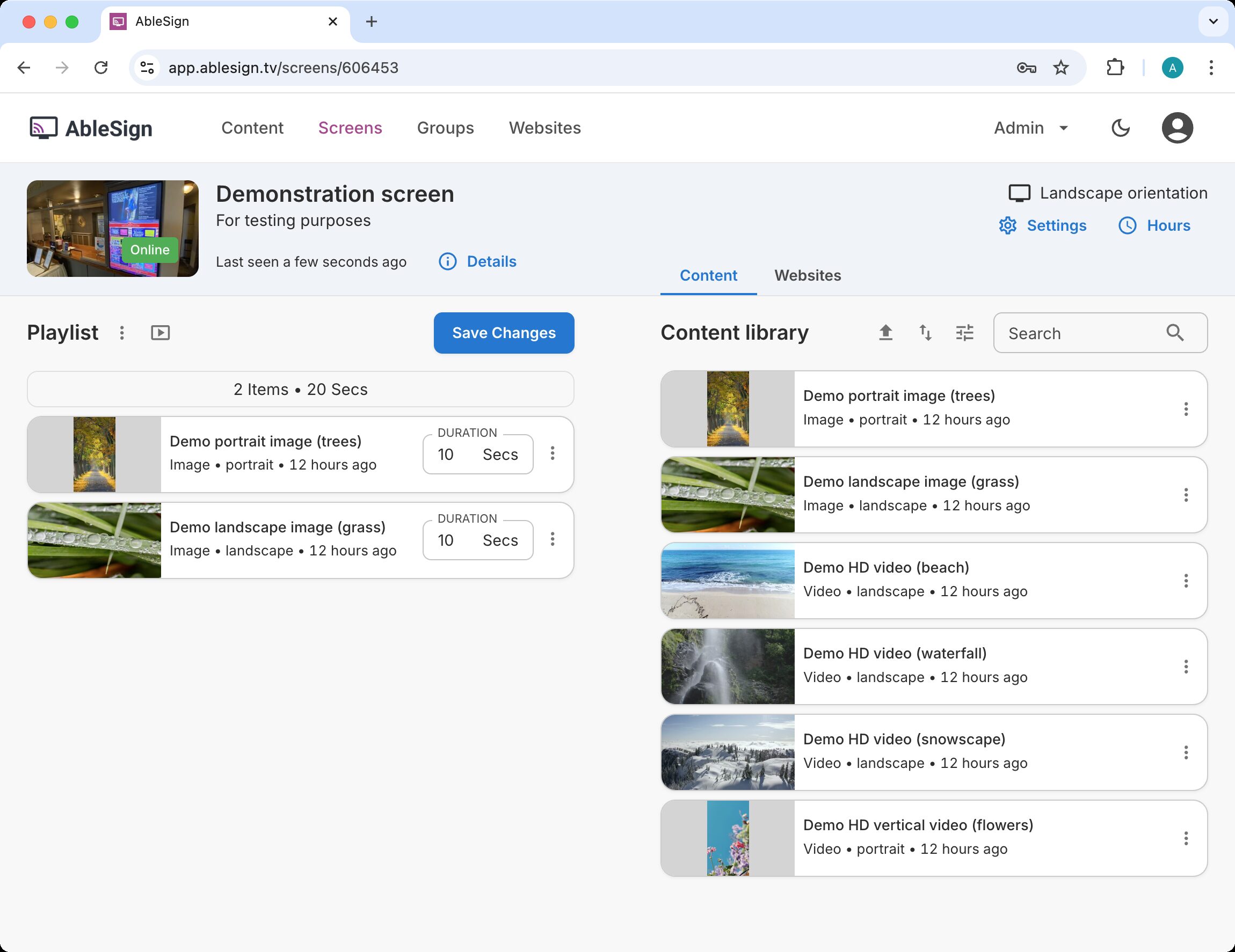 save changes to digital signage