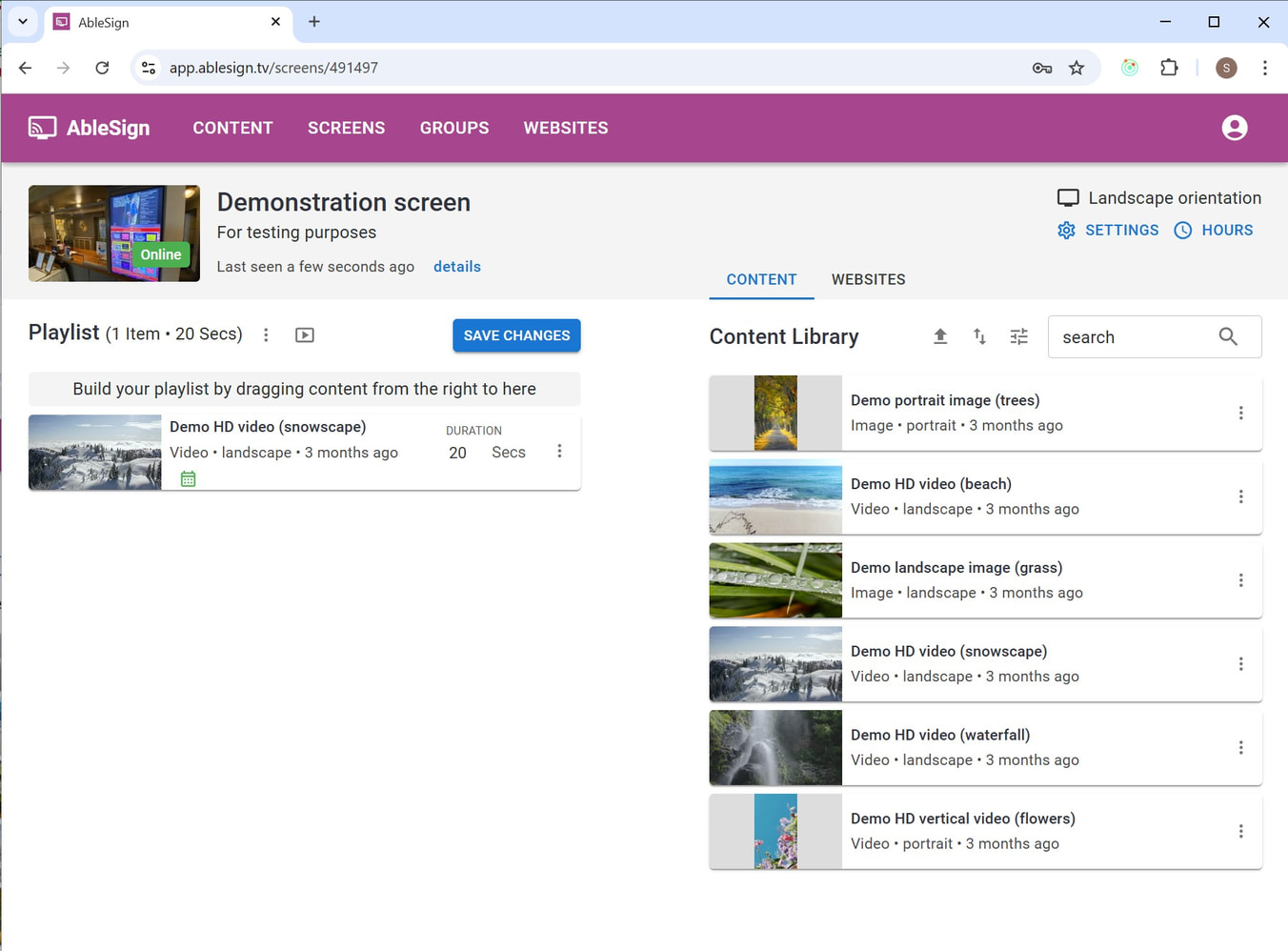 save digital signage playlist