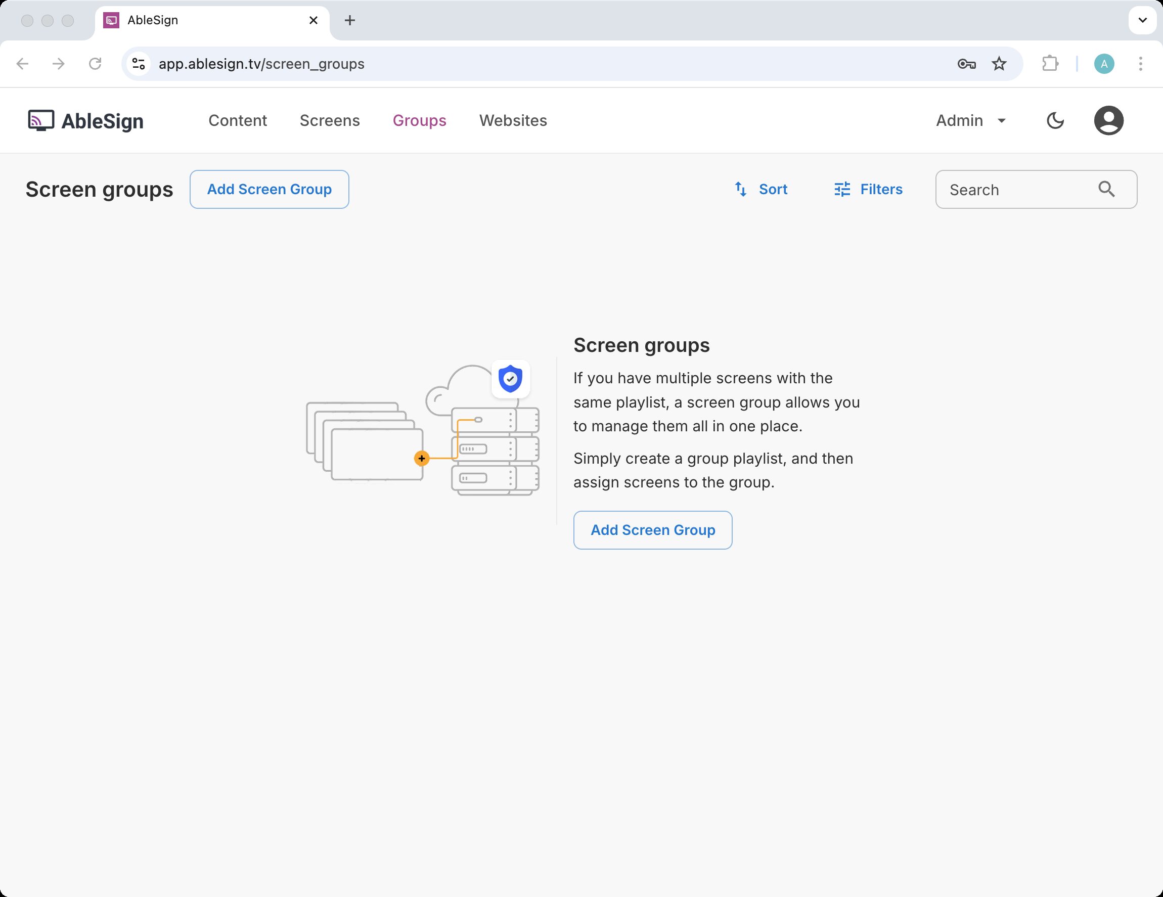 home page for screen groups